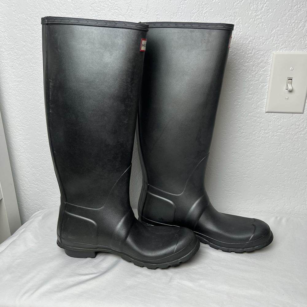 Hunter Original Tall Rain Boots Black Women Size 10 Waterproof Rubber Adjustable - Picture 3 of 6